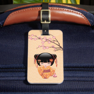 Étiquette À Bagage Poupée Ume Kokeshi - Japonaise Pêche Geisha Girl