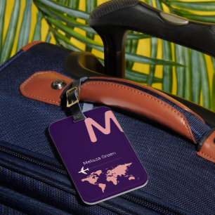 Étiquette À Bagage pour elle, un joli monogramme / voyage violet