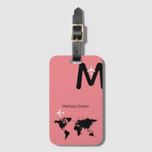 Étiquette À Bagage pour elle, un monogramme noir sur PINK