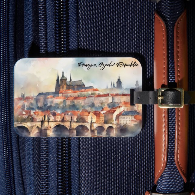 Étiquette À Bagage Prague République tchèque aquarelle Panorama (Insitu Rectoal 4)