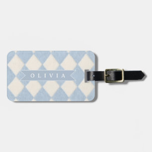 Étiquette À Bagage Pré-nom personnalisé Argyle bleu doux et doux Prép
