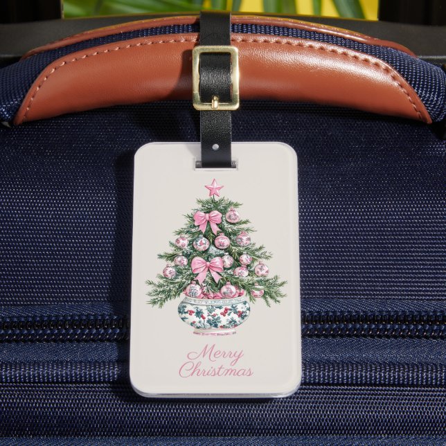 Étiquette À Bagage Preppy Chinoiserie Arbre de Noël Personnalisé (Insitu Rectoal 2)