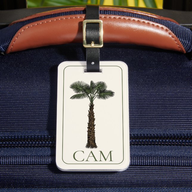 Étiquette À Bagage Preppy Coastal Palm Tree Monogram (Insitu Rectoal 2)