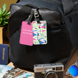 Étiquette À Bagage Preppy Golf rose bleu vert