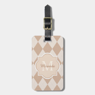 Étiquette À Bagage Preppy Light Jacquard Brown Girly Monogramme et no