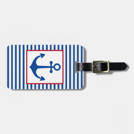 Étiquette À Bagage Preppy Nautical Stripes and Anchor Personalized