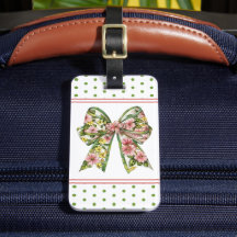 Preppy Pink and Green Floral Bow Personalized