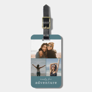 Étiquette À Bagage Prêt pour l'aventure Collage photo Turquoise