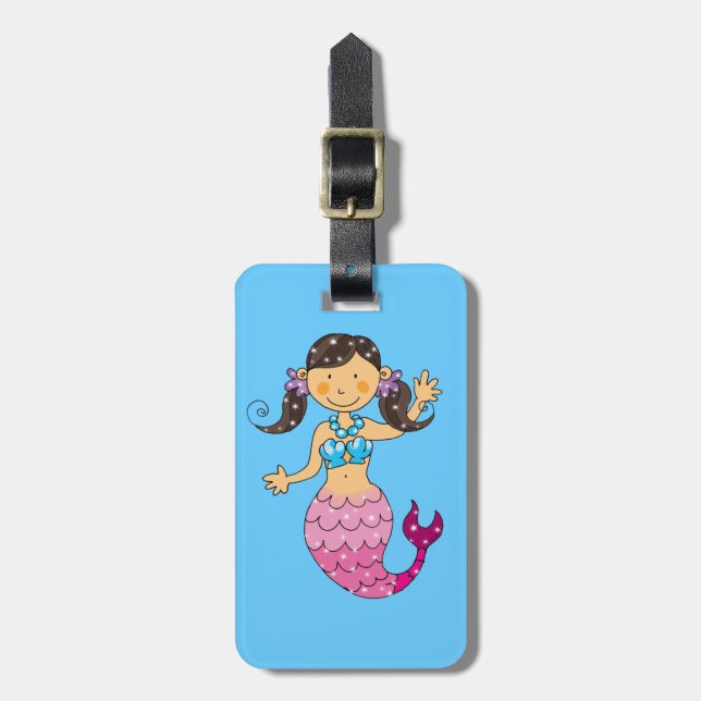 Étiquette À Bagage princesse de sirène (cheveux foncés) (Devant Vertical)