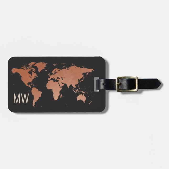 Étiquette À Bagage Professionnel de cuivre foncé de voyage de carte (Devant horizontal)