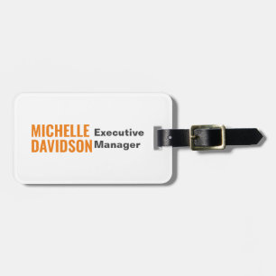 Étiquette À Bagage Professionnel Moderne Orange Blanc Minimaliste Pla