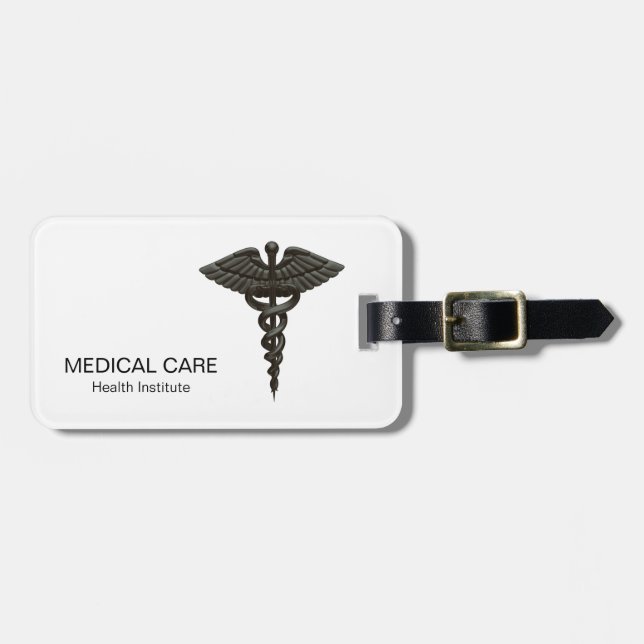 Étiquette À Bagage Professionnel Simple Médicale Caduceus Noir Blanc (Devant horizontal)