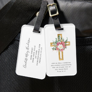 Étiquette À Bagage Psaume 91:11 Verset Biblique Paeonies Religieuses