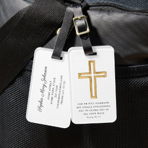 Étiquette À Bagage Psaume biblique 91:11 Voyage béni Croix religieuse