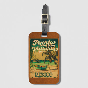 Étiquette À Bagage Puerto Vallarta Palm Tree Retro 80s Playa mexicain