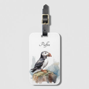 Étiquette À Bagage Puffin sur une aquarelle rocheuse, personnalisé
