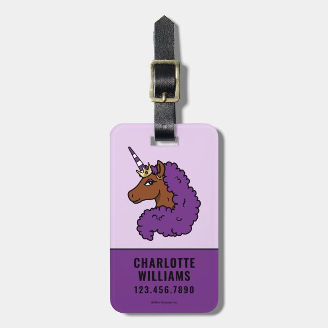 Étiquette À Bagage Purple Afro Unicorn (Devant Vertical)