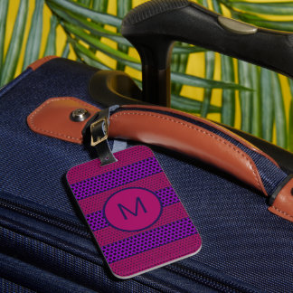 Étiquette À Bagage Purple and Magenta Pattern Striped Monogram