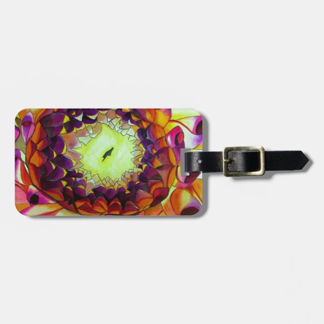 Étiquette À Bagage Purple Dahlia abstract original flower art (Devant horizontal)