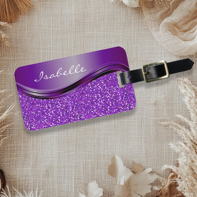 Étiquette À Bagage Purple Faux Parties scintillant Bling Métal person (Créateur téléchargé)