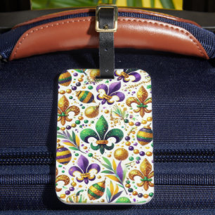ÉTIQUETTE À BAGAGE PURPLE OR VERT MARDI GRAS FLEUR DE LIS