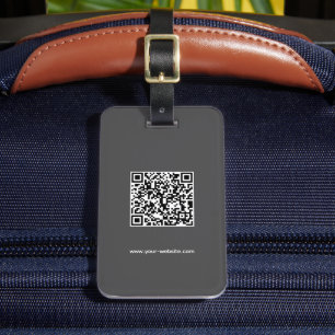 Étiquette À Bagage QR Code, Nom & Infos, gris foncé & blanc, Élégant