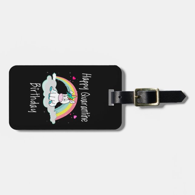 Étiquette À Bagage Quarantine Anniversaire Unicorn arc-en-ciel (Devant horizontal)