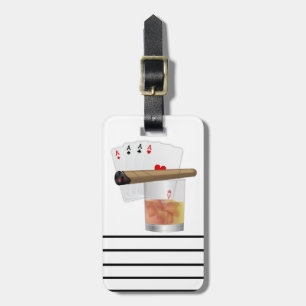 Étiquette À Bagage Quatre As, Un Verre et Un Cigar