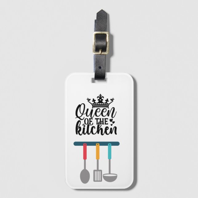 Étiquette À Bagage Queen of the Kitchen avec cuillère à cuisine    (Devant Vertical)