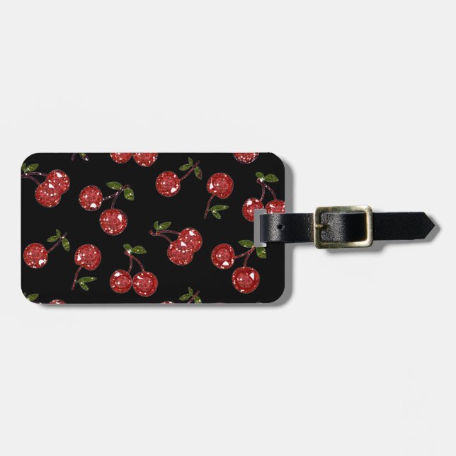 Étiquette À Bagage RAB Rockabilly très cerise cerises sur noir (Devant horizontal)