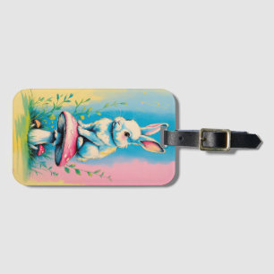 Étiquette À Bagage Rabbit sur Champignons avec Pastel Col Vibrant