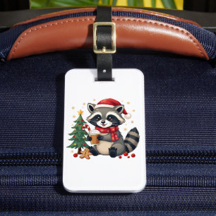Étiquette À Bagage Raccoon Portant Le Chapeau Du Père Noël