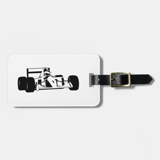 Étiquette À Bagage Race Car Silhouette noir et blanc (Devant horizontal)
