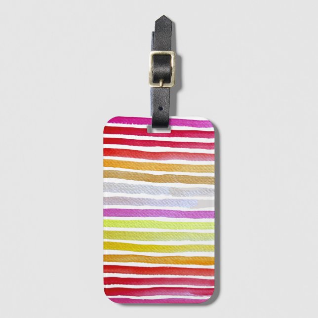 Étiquette À Bagage Rainbow stripes cute watercolor (Devant Vertical)