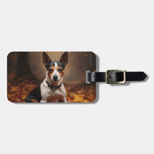 Étiquette À Bagage Rat Terrier à l'automne Feuilles automne Inspire (Devant horizontal)