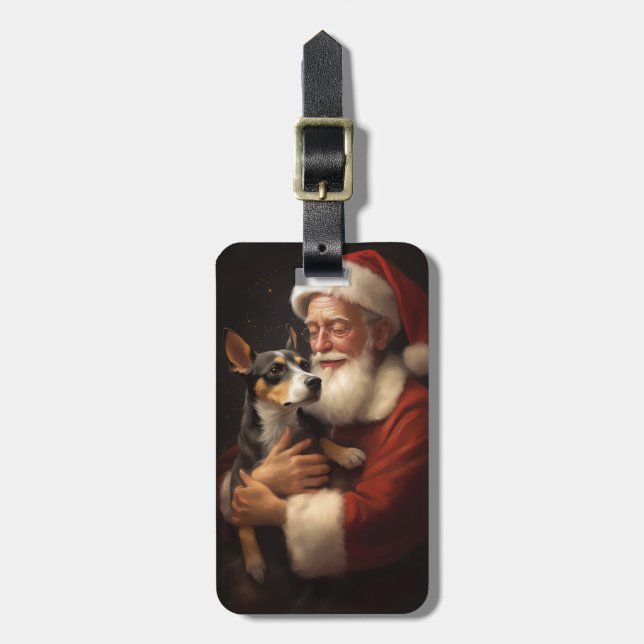 Étiquette À Bagage Rat Terrier Avec Noël Festif Du Père Noël (Devant Vertical)