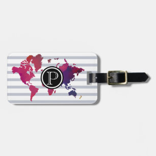 Étiquette À Bagage Rayé chic moderne d'initiale de monogramme de