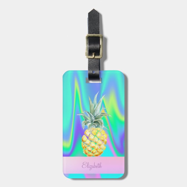 Étiquette À Bagage Rayure de mode Ananas Holographique (Devant Vertical)