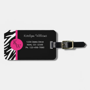Étiquette À Bagage Rayure de zèbre de monogramme avec l'étiquette