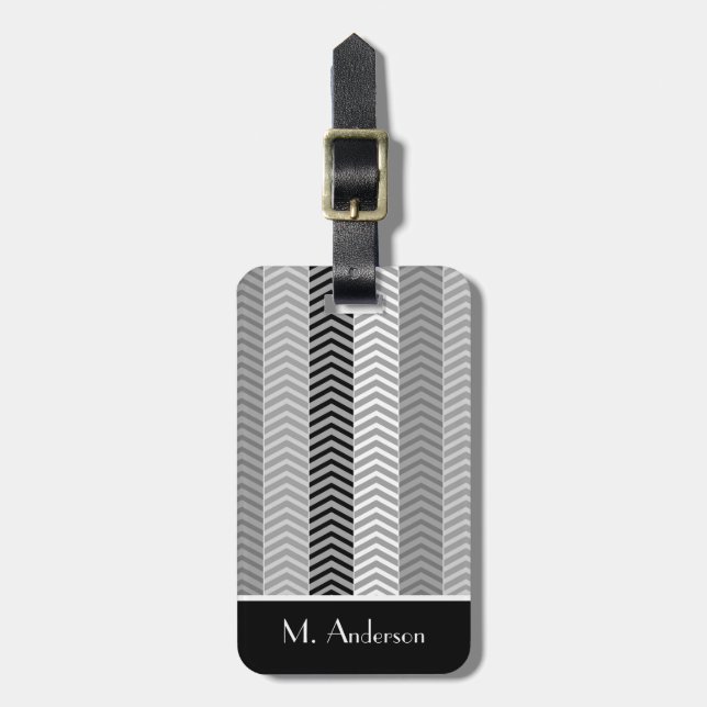 Étiquette À Bagage Rayures blanches noires de Contempory Chevron avec (Devant Vertical)