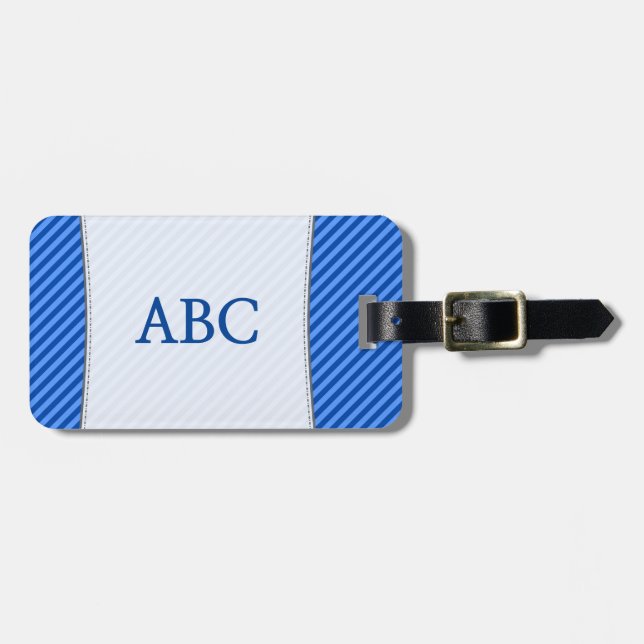 Étiquette À Bagage Rayures bleues + Initiales de lettre de la coutume (Devant horizontal)