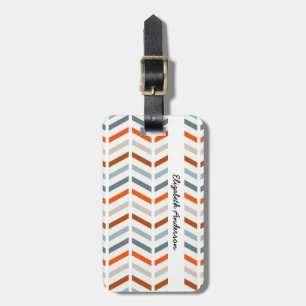 Étiquette À Bagage Rayures de Chevron de gris orange et bleu avec le