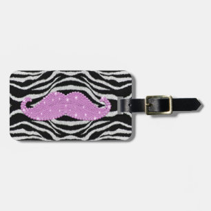Étiquette À Bagage Rayures de zèbre et moustache rose de Bling