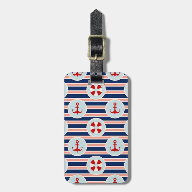 Étiquette À Bagage Rayures et motif de points nautiques (Devant Vertical)