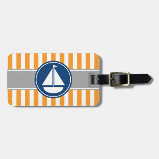 Étiquette À Bagage Rayures nautiques oranges de voilier