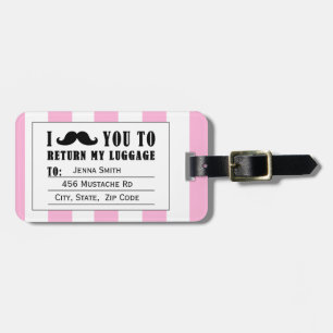 ÉTIQUETTE À BAGAGE RAYURES ROSES GIRLY DE BAGAGE DRÔLE DE MOUSTACHE