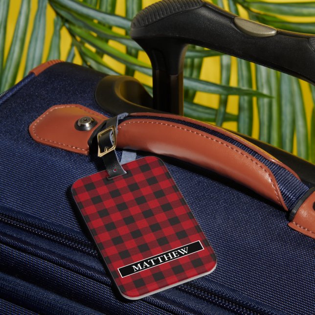 Étiquette À Bagage Red Buffalo Plaid Nom personnalisé (Insitu Rectoal 1)