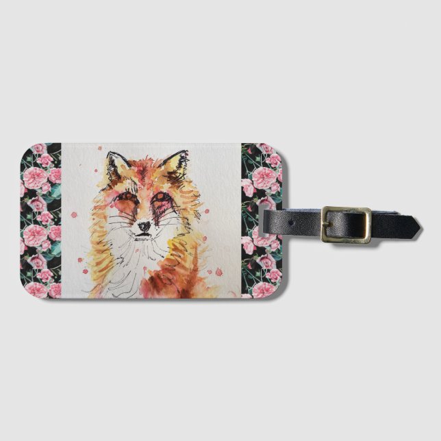 Étiquette À Bagage Red Fox Watercolor (Devant Horizontal)
