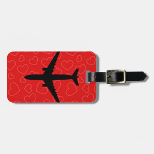 Étiquette À Bagage Red Hearts Valentine motif avec avion