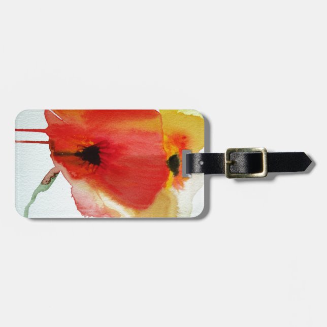 Étiquette À Bagage Red Poppies aquarelle art floral moderne (Devant horizontal)